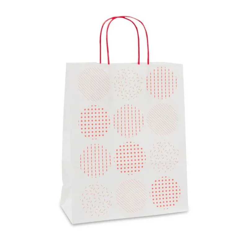 Papiertragetaschen mit gedrehte Griffe - Punkte 22+10x28 cm Weiß (250 Stück) [FP-DPT109]