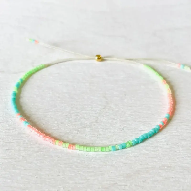Damen Armband Single 'Miyuki Perlen' grün/türkis/korall