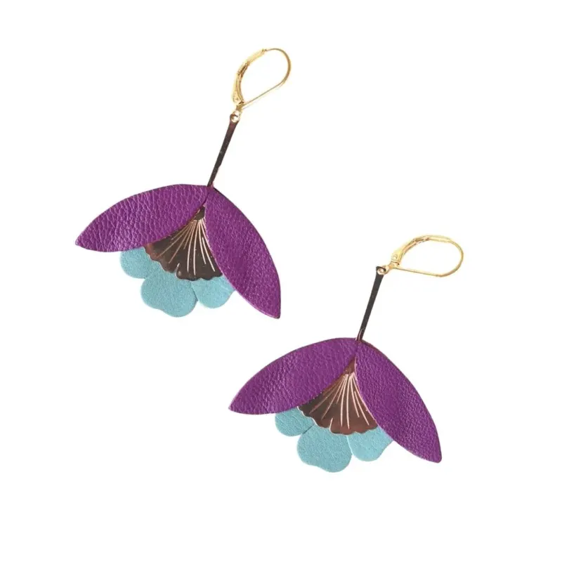 Damen Ohrringe 'Ginkgo-Blüten' lila/cyanblau