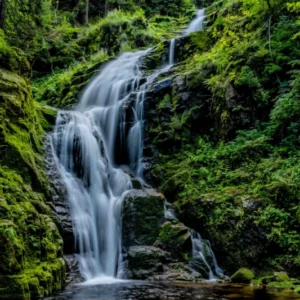 Duschrückwand-Silberner Wasserfall im grünen Schatten