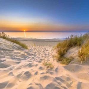 Duschrückwand-Sonnenuntergang am Strand in sanften Farben