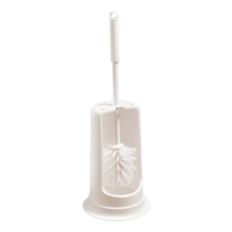Die Haug Bürsten WC-Garnitur rund von Haug Bürsten KG ist ein weißes Toilettenbürstenset mit zylindrischem Halter und Griff, perfekt für die Toilettenreinigung. Der Bürstenkopf steht aufrecht im Halter und weist ein geradliniges und praktisches Design auf, das für die Qualität der Produkte von Haug Bürsten charakteristisch ist.