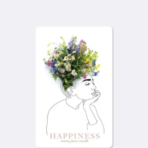 Postkarte in weiß mit gezeichneter Frau und Blumen