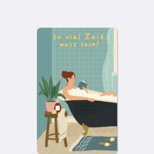 Postkarte mit abgebildeter Frau, die in der Badewanne ein Buch liest
