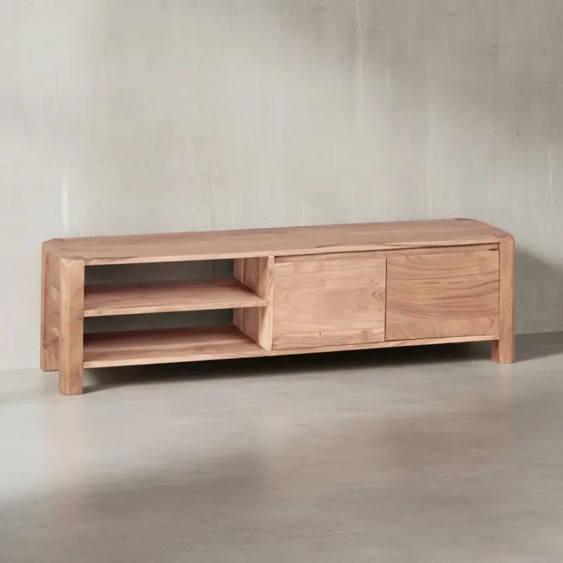Lowboard TEKO_ Massivholz_ viel Stauraum_ Sheesham oder Akazie_ 4 Holzbeine - KADIMA DESIGN_Farbe_ Beige_ Größe_ 140x35x40 cm_#sku_BARWL1.744#