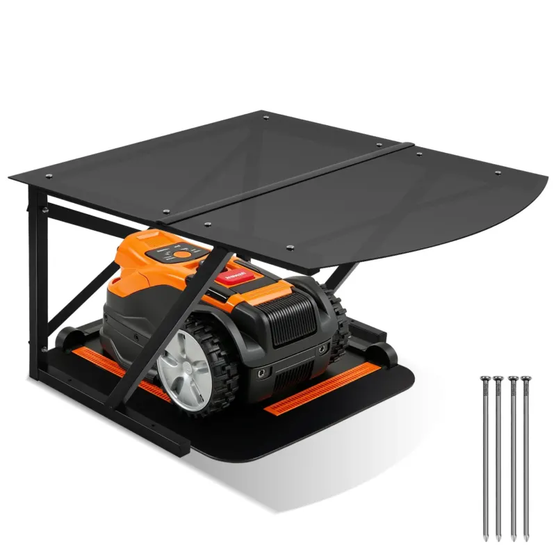 BMOT Mähroboter Garage aus Metall and PC-Dachplatte Schwarz