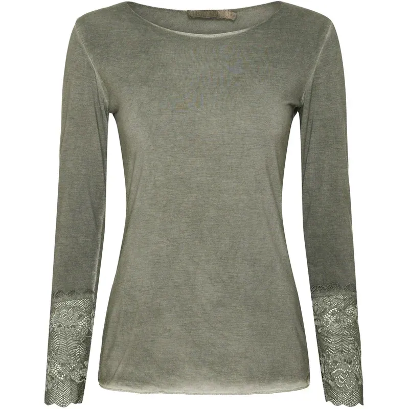 Bluse BASIS mit Spitzenbesatz – Military