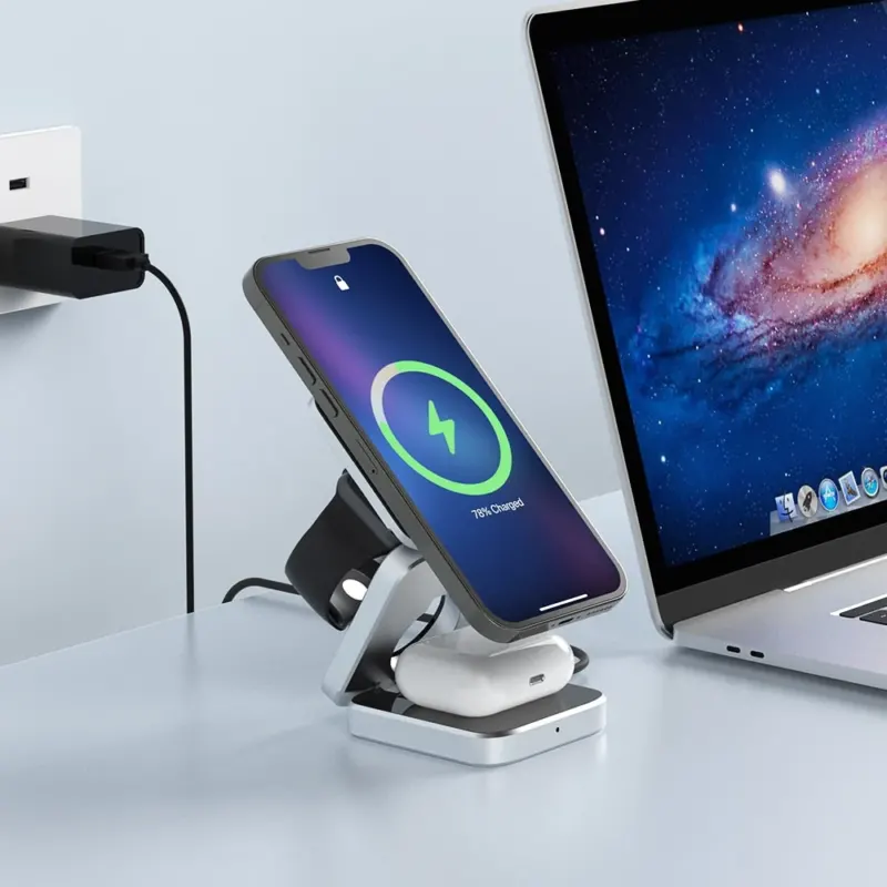 3in1 Magnetic Foldable Wireless Charger Stand Dock - Image 0