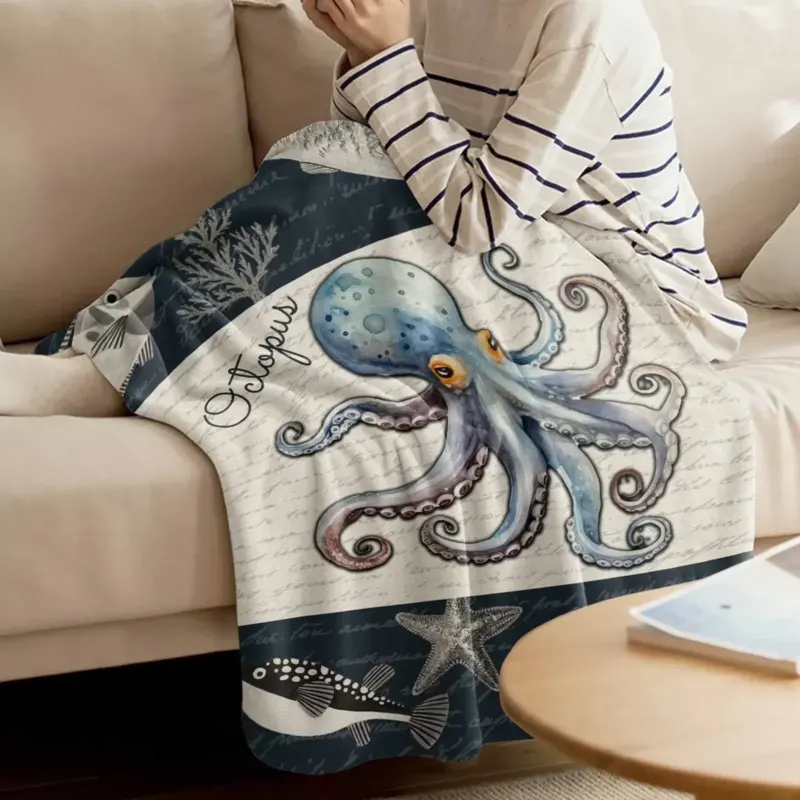 Octopus Shell Starfish Throw Blanket - Image 0