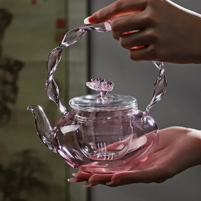 Floral Lid Design Tea Infuser Glass Teapot - Image 0