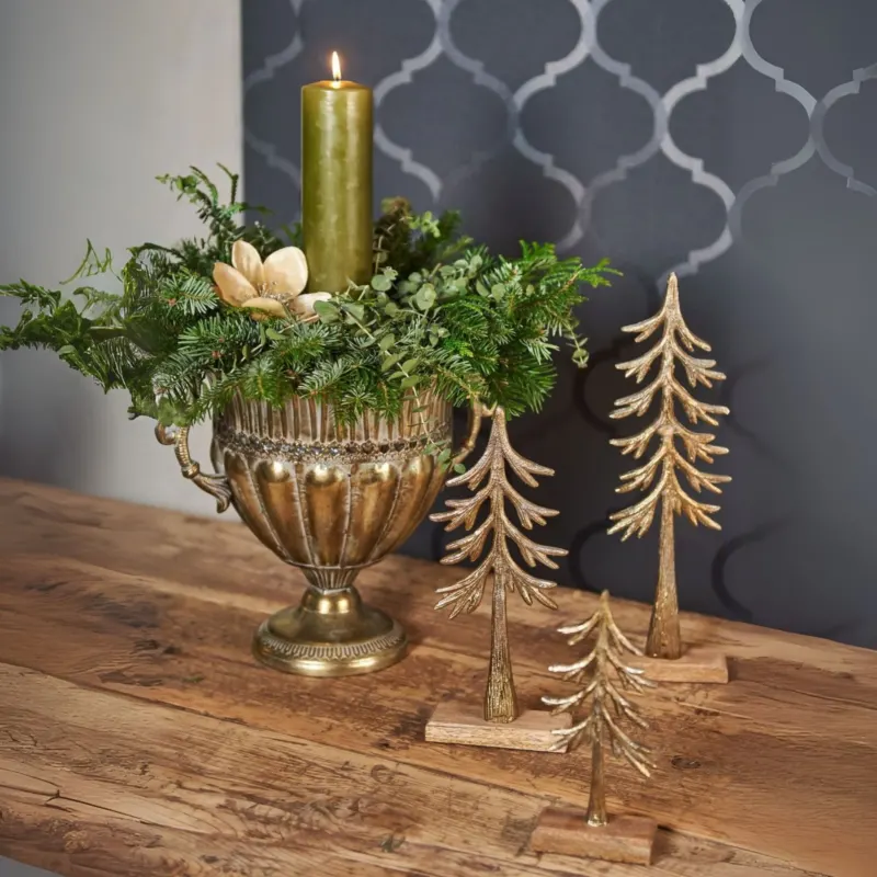 Weihnachtsbaum aus Aluminium auf Holzsockel Gold - Mehrere Größen - Speedtsberg