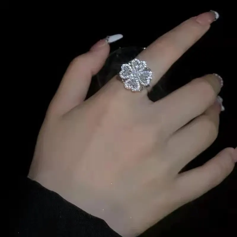 Rotating Flower Zircon Clover Ring - Image 0
