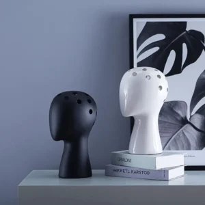 Creative Human Head White Black Decorative Ceramic Vase - Image 0