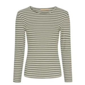 Bluse Christel gestreift - Khaki / Creme