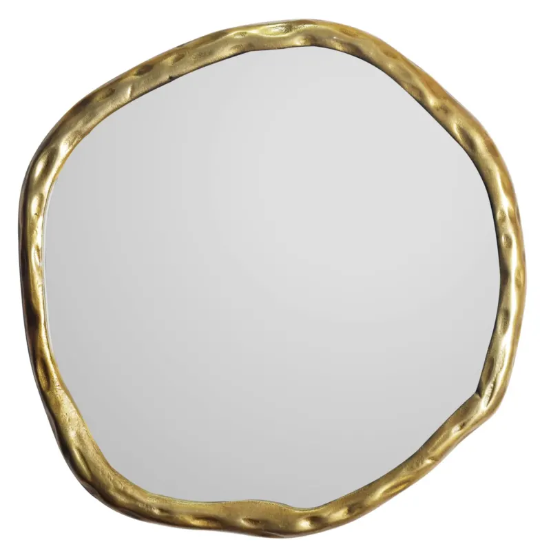 Wandspiegel Asymmetrisch 60x60 cm Metall Design Hängespiegel Gold - Aluminium Dekospiegel Unförmig mit Rahmen - Spiegel Wand Groß - Flurspiegel Garderobenspiegel Modern_#sku_SAFWL7.098#