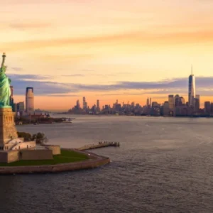Wandverkleidung Wohnzimmer-Blick auf die Skyline von New York bei Sonnenuntergang