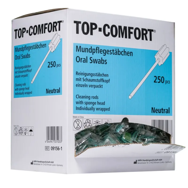 AMPri TOP COMFORT Mundpflegestäbchen PU Schwamm Neutral Mundhygiene 1 Packung = 250 Stück
