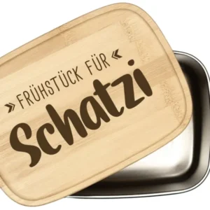 Bild: Brotdose - Frühstück für Schatzi - Edelstahl mit Bambusdeckel.