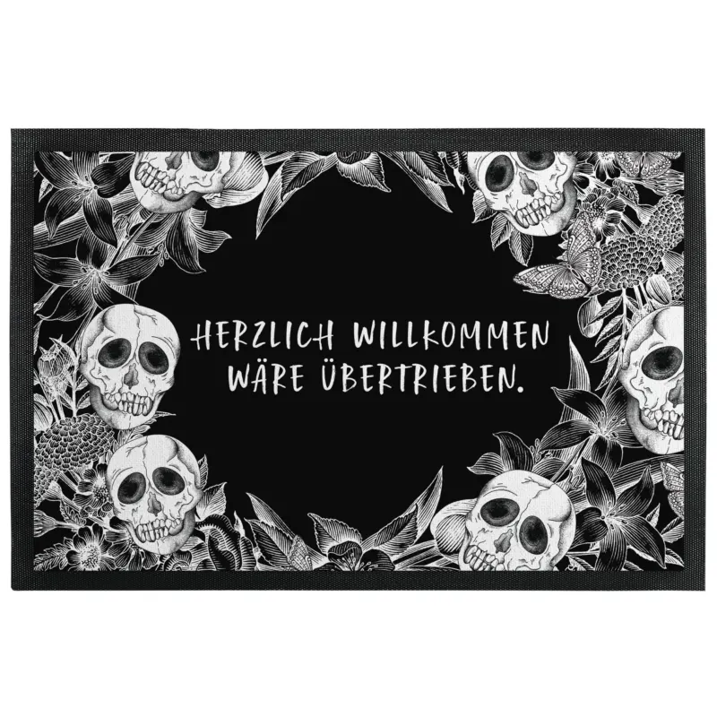 Bild: Fußmatte mit Gummilippe - Herzlich Willkommen wäre übertrieben. - Totenkopf.