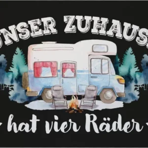 Bild: Fußmatte - Unser Zuhause hat vier Räder (Wohnmobil).