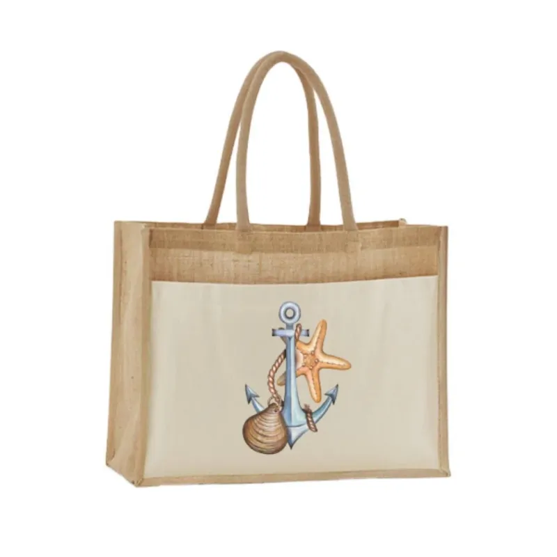 Bild: Jutetasche - Anker mit Seestern & Muschel.