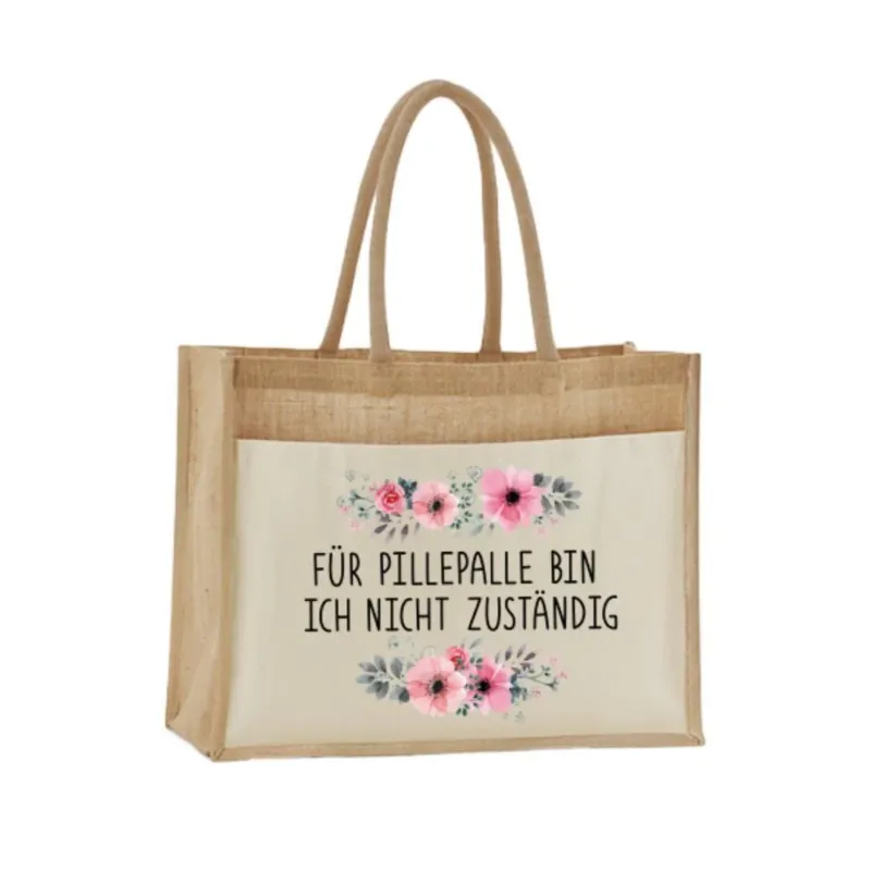 Bild: Jutetasche - Für Pillepalle bin ich nicht zuständig - blumig.