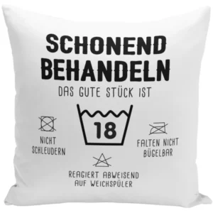 Bild: Kissen - Schonend behandeln Das gute Stück ist 18.