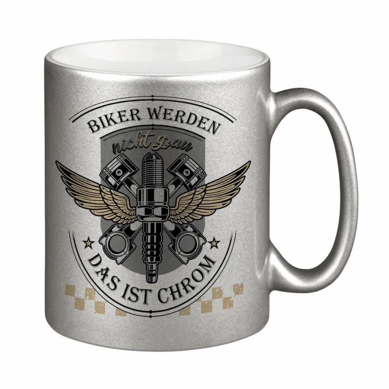 Bild: Motorrad Tasse - Biker werden nicht grau das ist Chrom - Metallictasse.