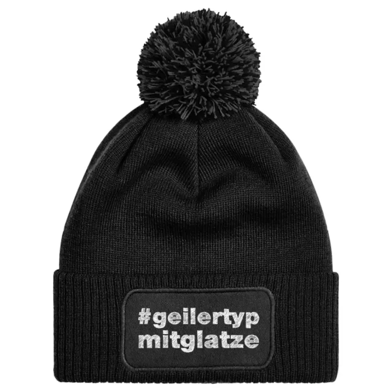 Bild: Mütze mit Bommel - #geilertypmitglatze.