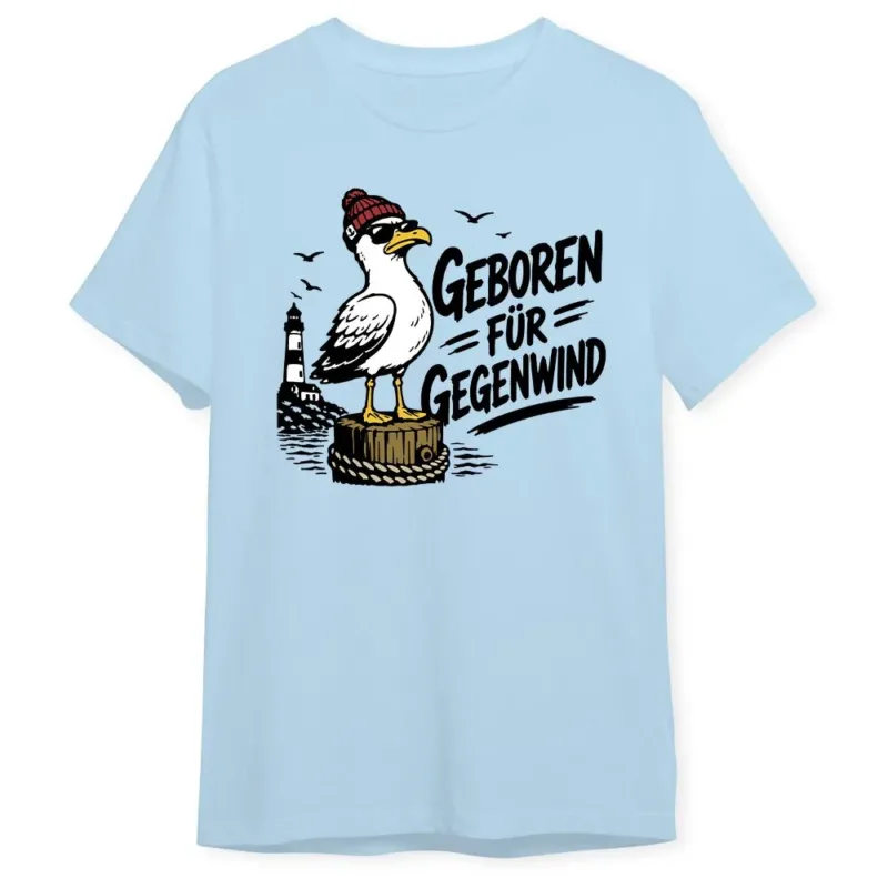 Bild: T-Shirt - Geboren für Gegenwind (Möwe).