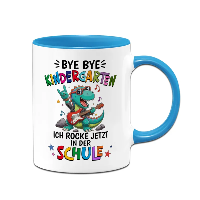 Bild: Tasse - Bye bye Kindergarten - Ich rocke jetzt in der Schule (Rocker-Dino).