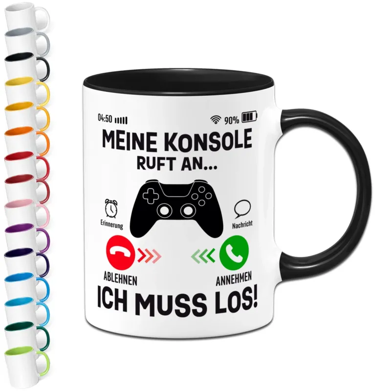 Bild: Tasse - Meine Konsole ruft an, ich muss los! (Piktogramm).