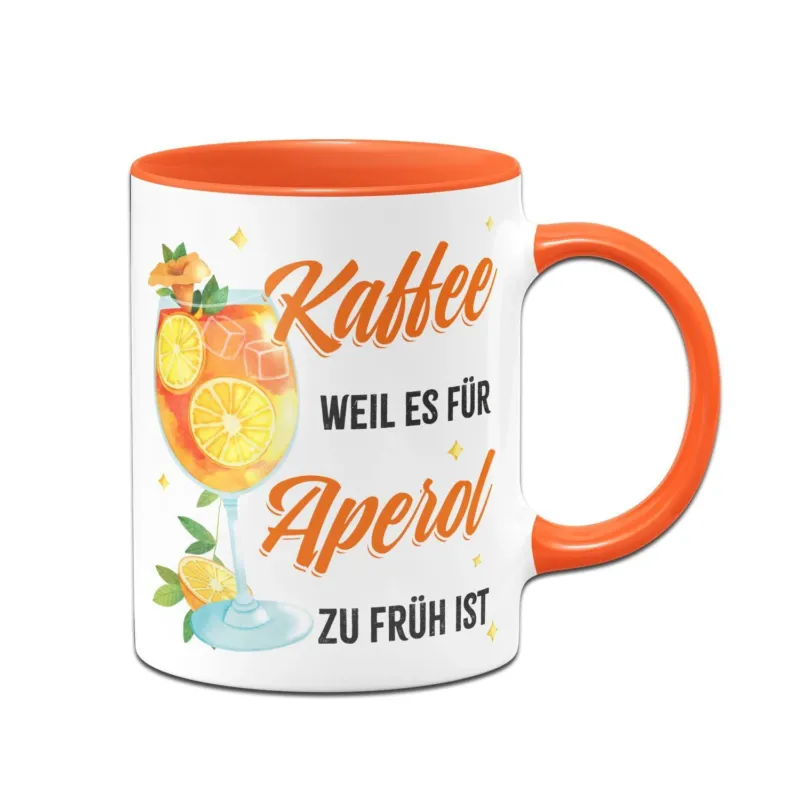 Bild: Tasse - Kaffee, weil es für Aperol zu früh ist (Glas).