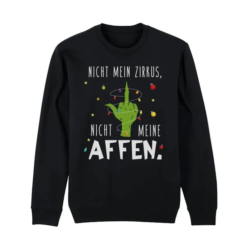 Bild: Weihnachtspullover - Grinch - Nicht mein Zirkus, nicht meine Affen. (Mittelfinger).