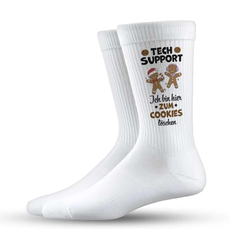 Bild: Socken - Tech Support - Ich bin hier zum Cookies löschen (Weihnachten).