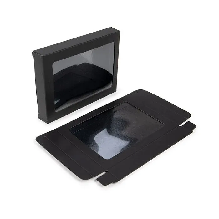 Black Gift Boxes Window Box w/ attached window 10.2x2.1x13.8 cm