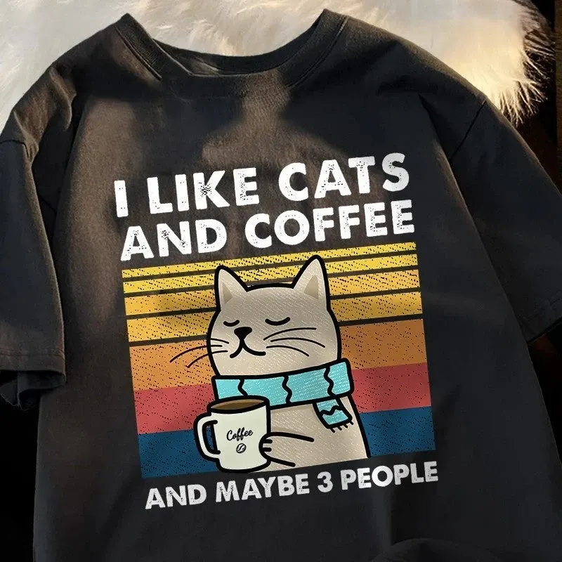 I Like Cats And Coffee And Maybe 3 People Funny T-Shirt - Image 0
