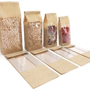 Block bottom bag brown Kraftlook 60my+window 10+6x28cm (50 pcs)