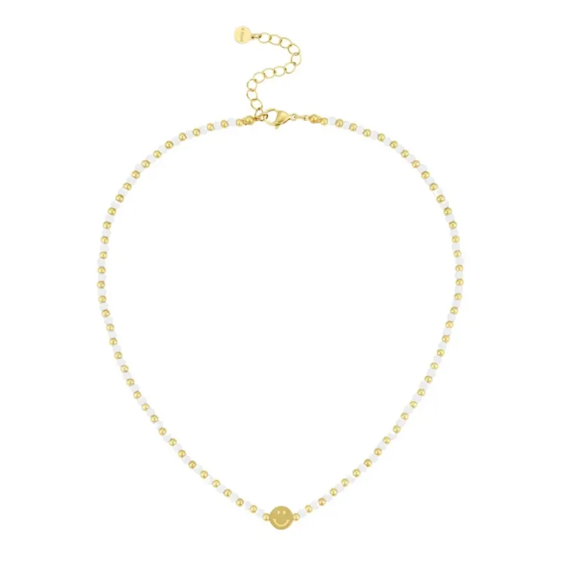 Damen Halskette 'Perlen und Smiley' gold/weiß