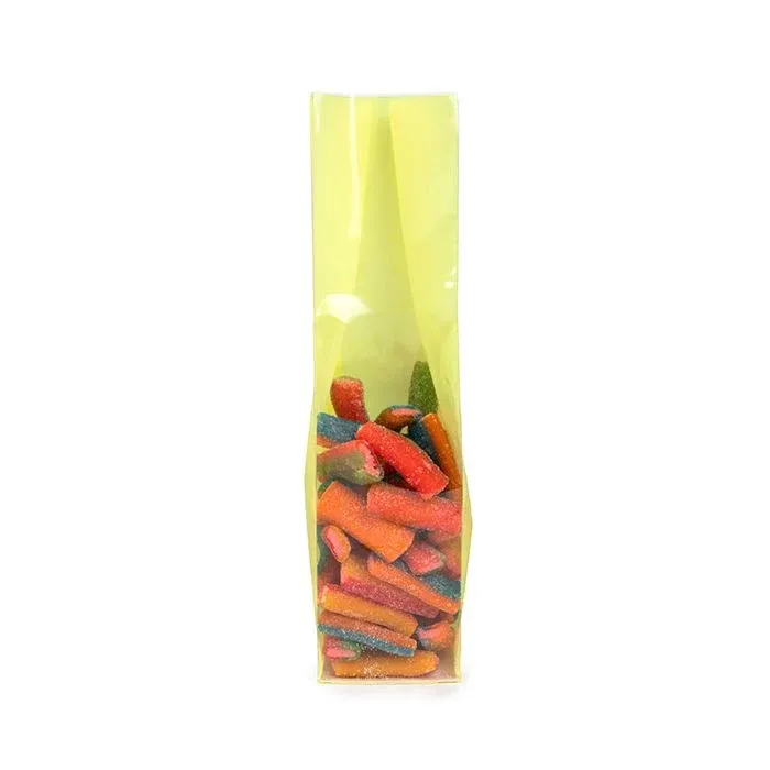 Block Bottom Bags Neon Yellow w/ Paper Insert 5,1x5,1x21 cm