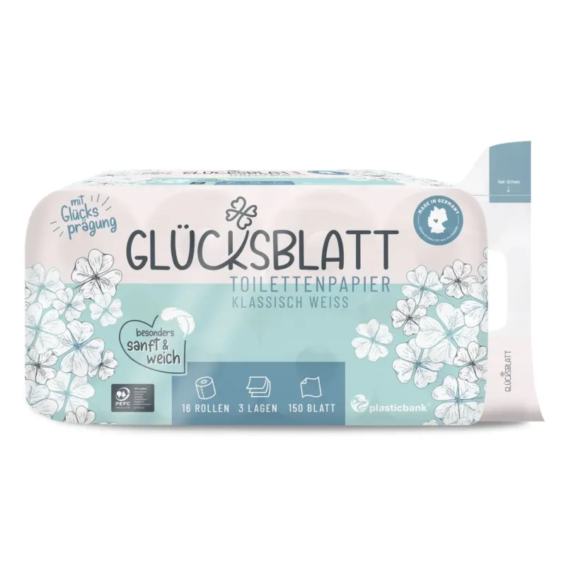 Fripa Glücksblatt Toilettenpapier, 3-lagig, weiß 1 Packung = 16 Rollen à 150 Blatt
