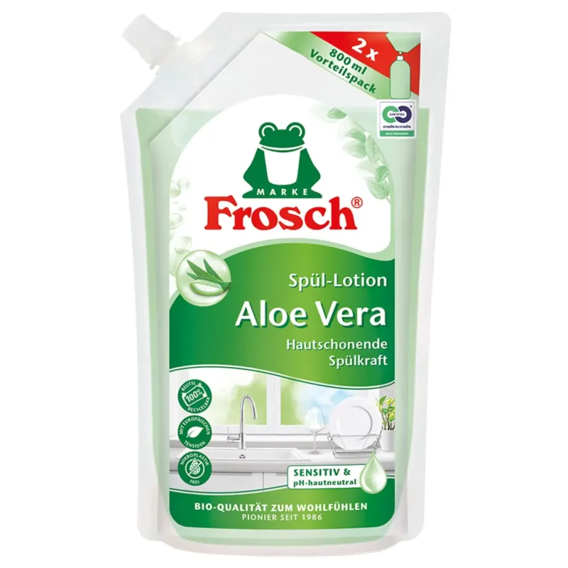 Frosch Aloe Vera Spülmittel, fettlösend 800 ml, Nachfuellbeutel