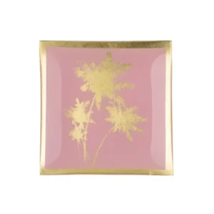 Glasteller Goldrand Palmen rosa Tropical 10x10cm