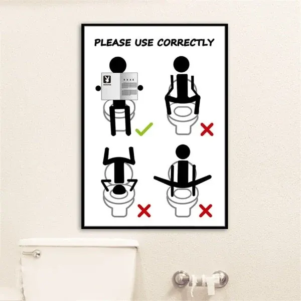 Funny Canvas Bathroom Warning Sign Poster - Image 0