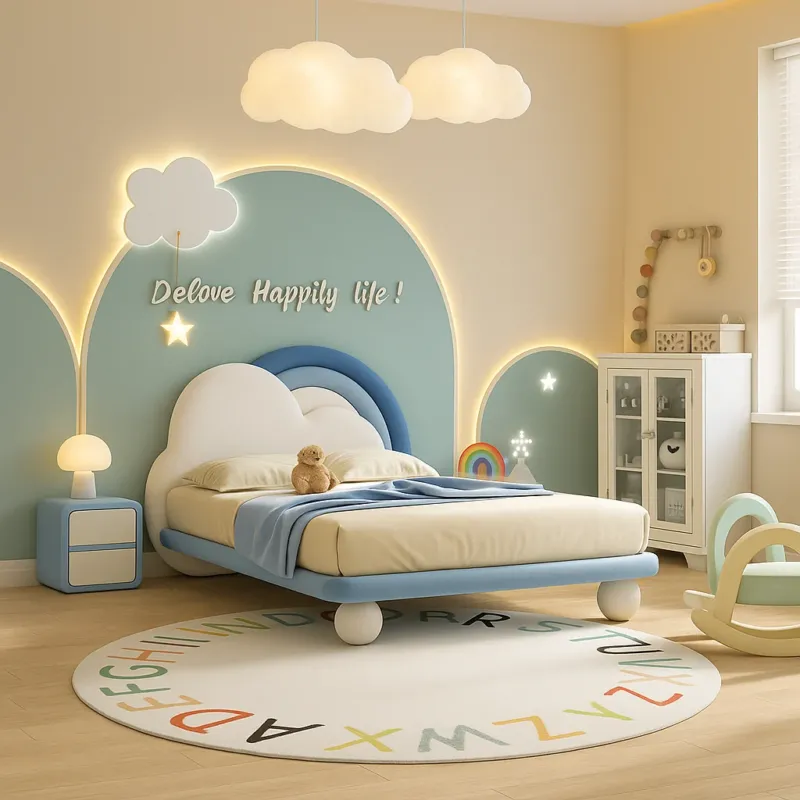 Sky Cloud Glow Soft Frame Rainbow Kids Bed - Image 0