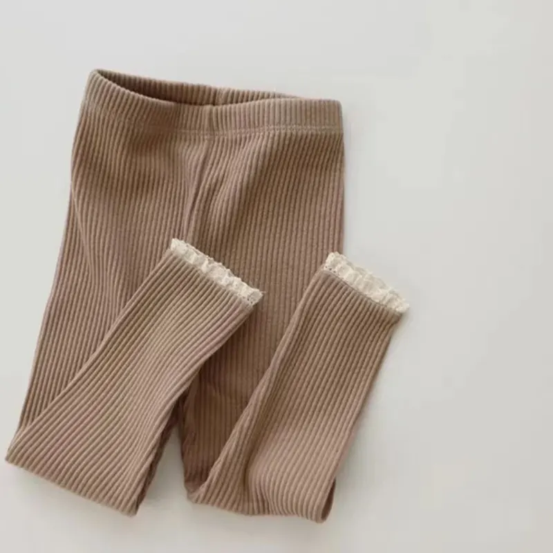 Leggings gerippt mit Spitzendetail coffee