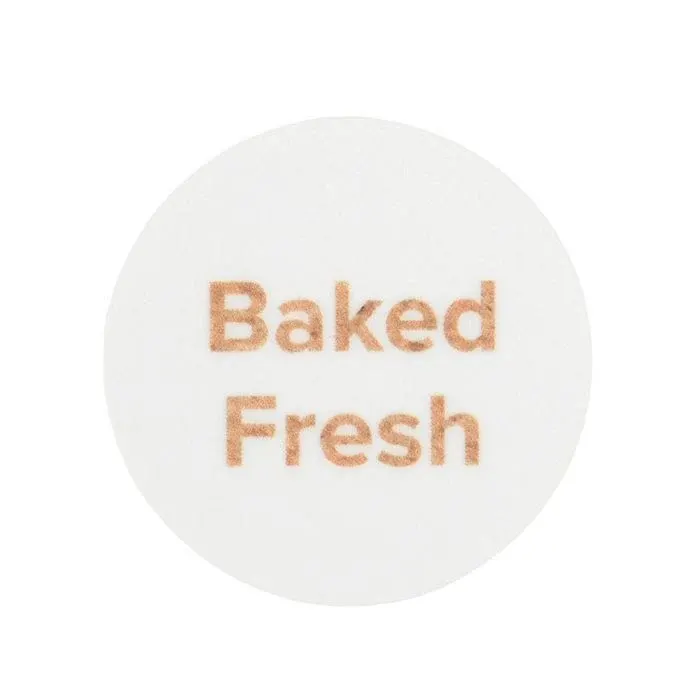 Stickers Round Baked Fresh (White w/ kraft text) 2,5 cm (1 Sheet)
