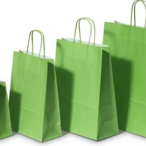 Paper Carrier Bags Green 32+12x41cm Kraft 100 grams