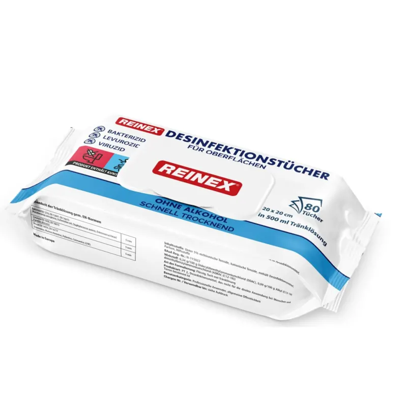 Reinex Desinfektionstücher, 20 x 20 cm 1 Karton, 80 Tücher