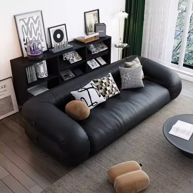Multi-Fold Vintage Elegant Tatami Leather Sofa Bed - Image 0